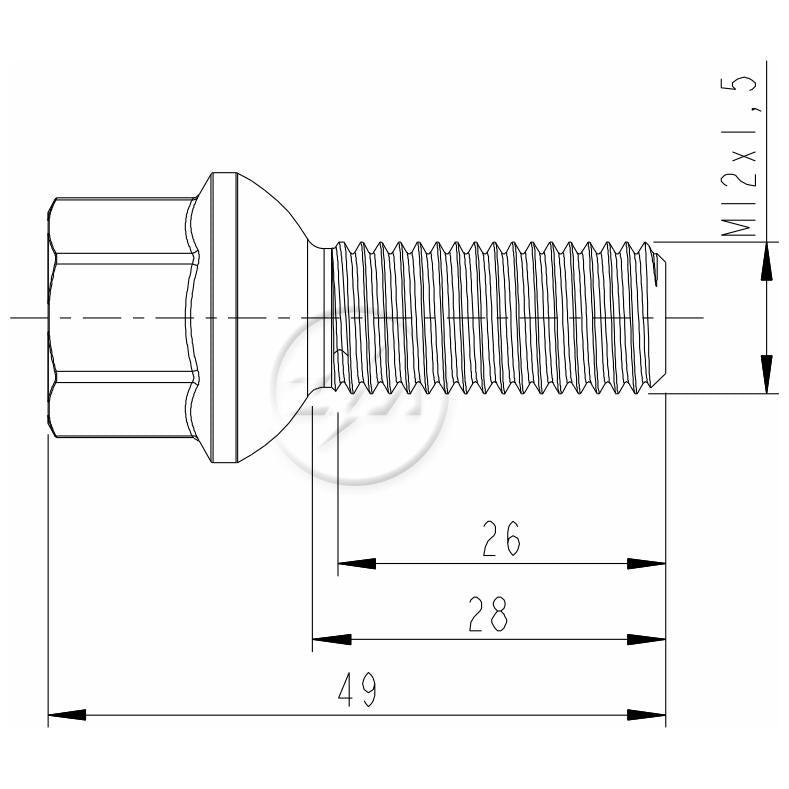Kit 50 Parafuso de Roda M12-1.5 x 28/49 x CH17 - (2)