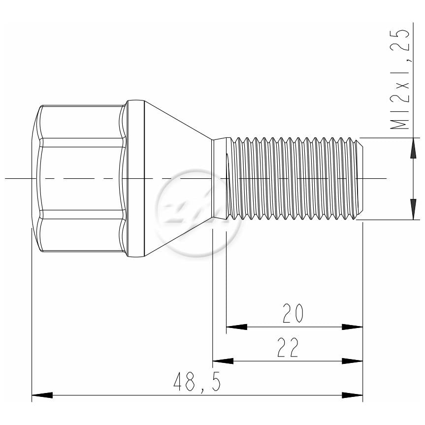 Kit 50 Parafuso de Roda M12-1.25 x 22/48,5 x CH19 - (2)