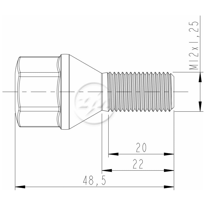 Kit 50 Parafuso de Roda M12-1.25 x 22/48,5 x CH19 - (2)