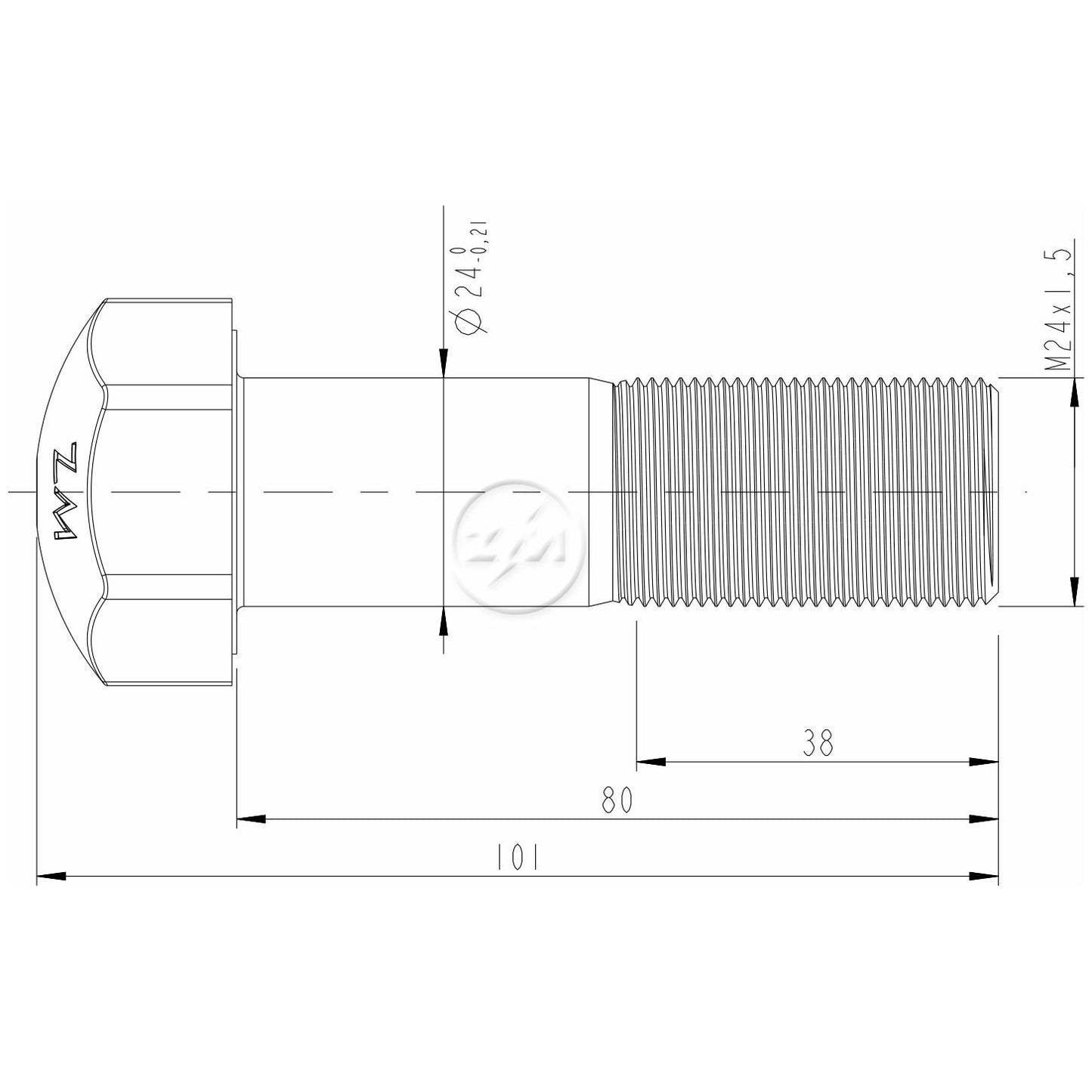 Kit 15 Parafuso da Esteira M24-1,5 x 80 - ZM - 30.024.54 - (2)