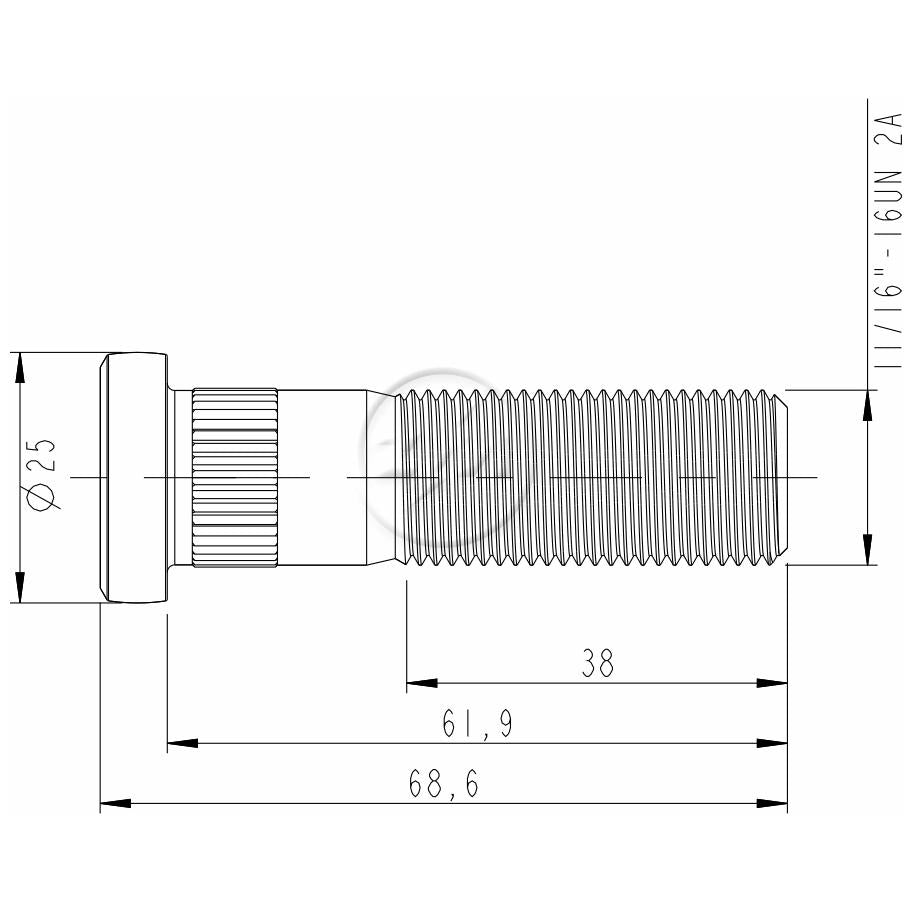 Kit 25 Parafuso de Roda 11/16"-16UN x 61,9/68,6 - (2)