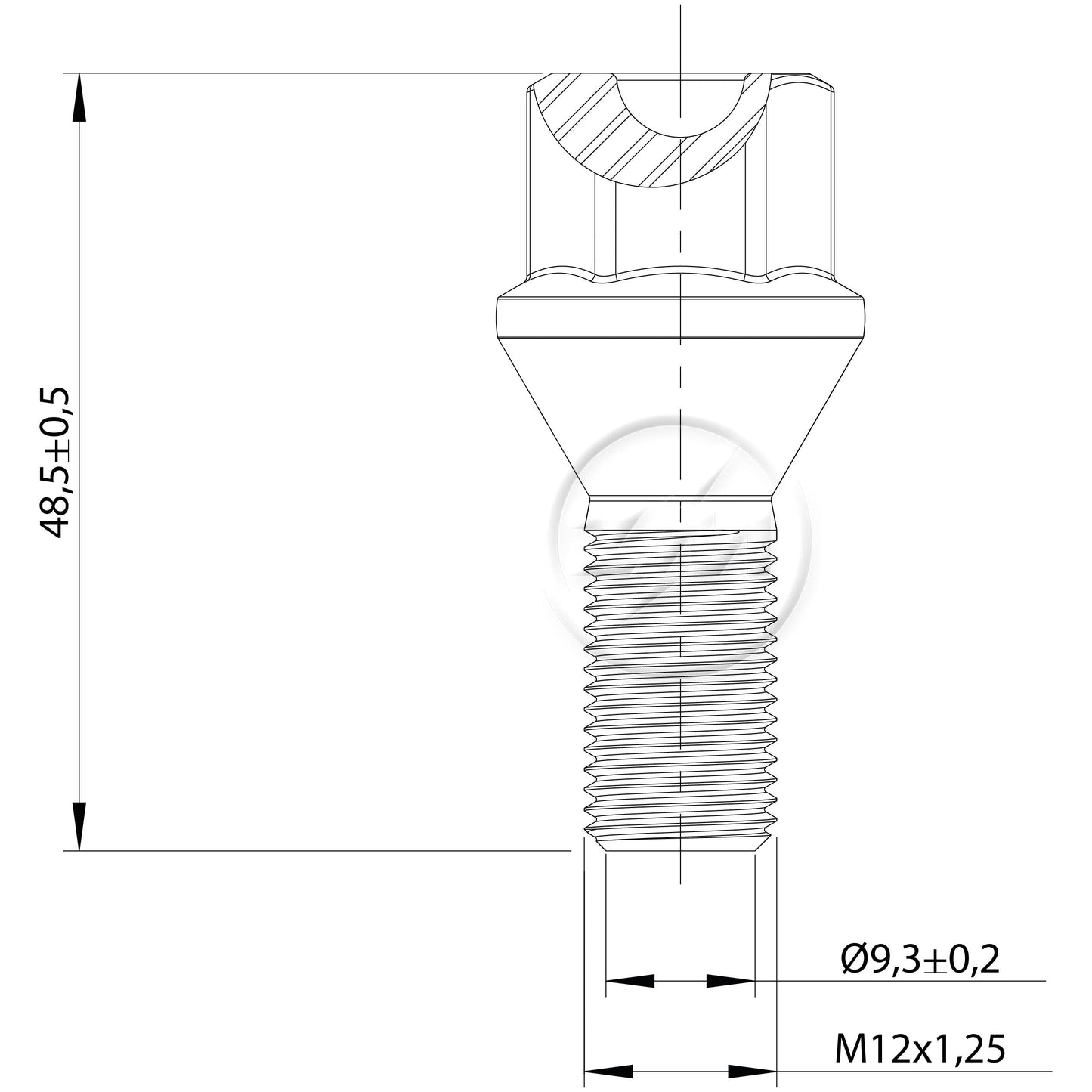 Kit 50 Parafuso de Roda M12-1,25 x 22/48,5 - ZM - 30.212.41 - (2)