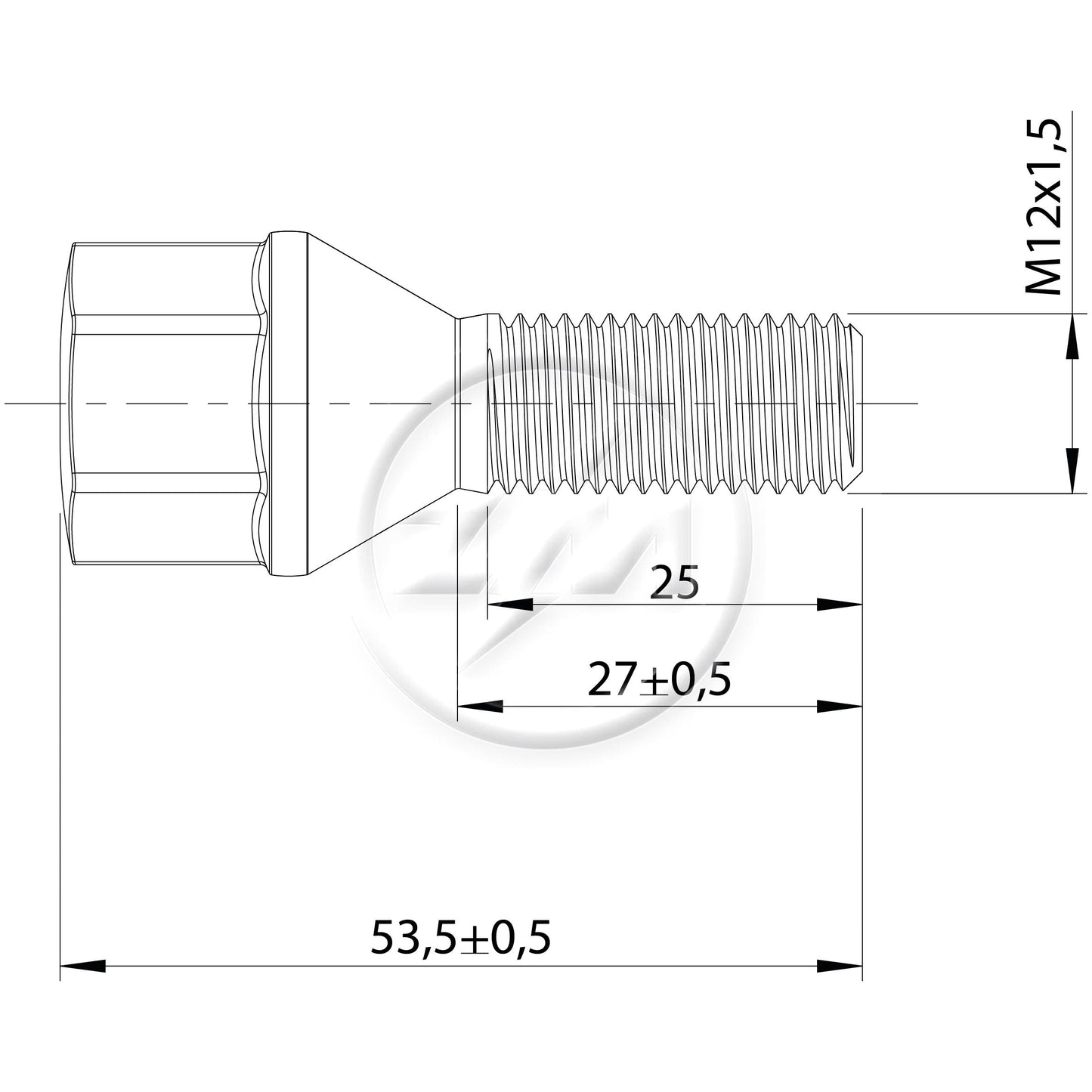 Kit 50 Parafuso de Roda M12-1.5 x 27/53,5 x CH19 - (2)