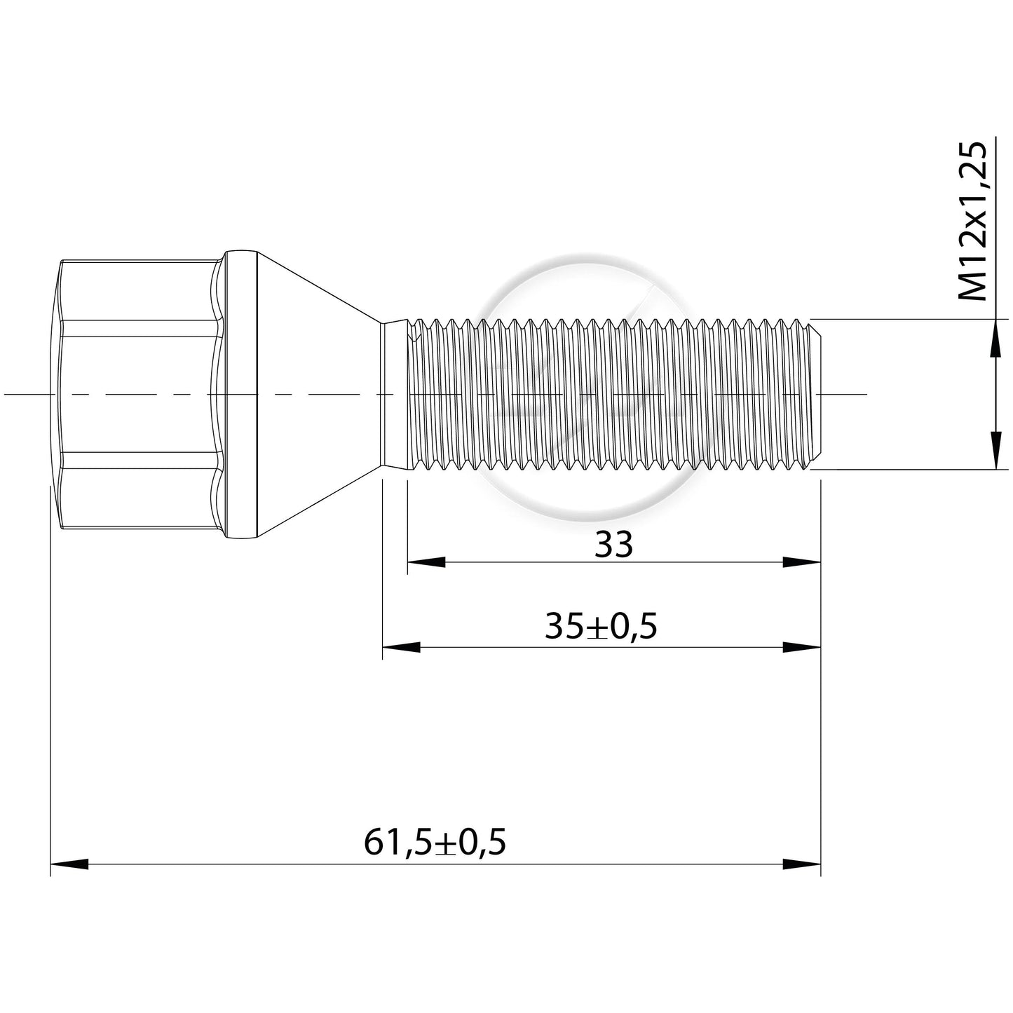 Kit 50 Parafuso de Roda M12-1,25 x 35/61,5 x CH19 - (2)