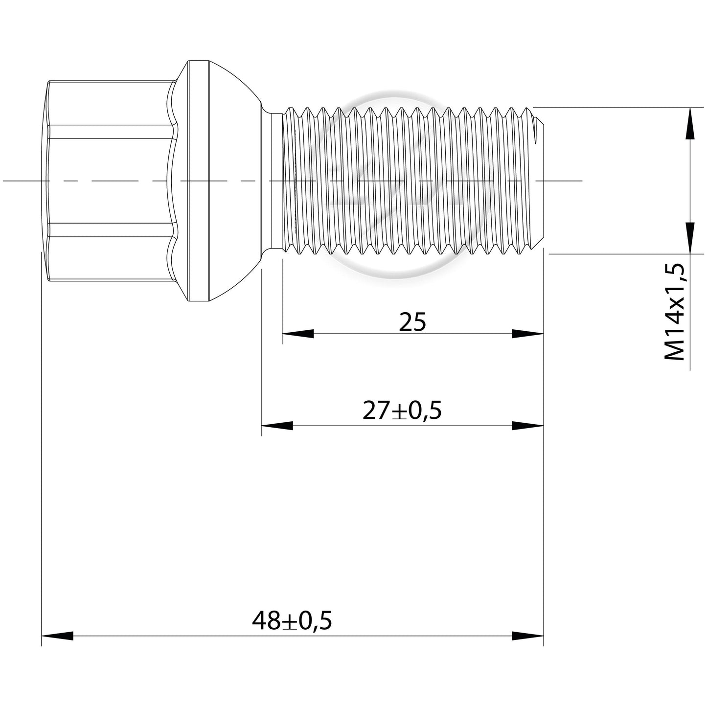 Kit 50 Parafuso de Roda M14-1,5 x 27/48 x CH17 - (2)