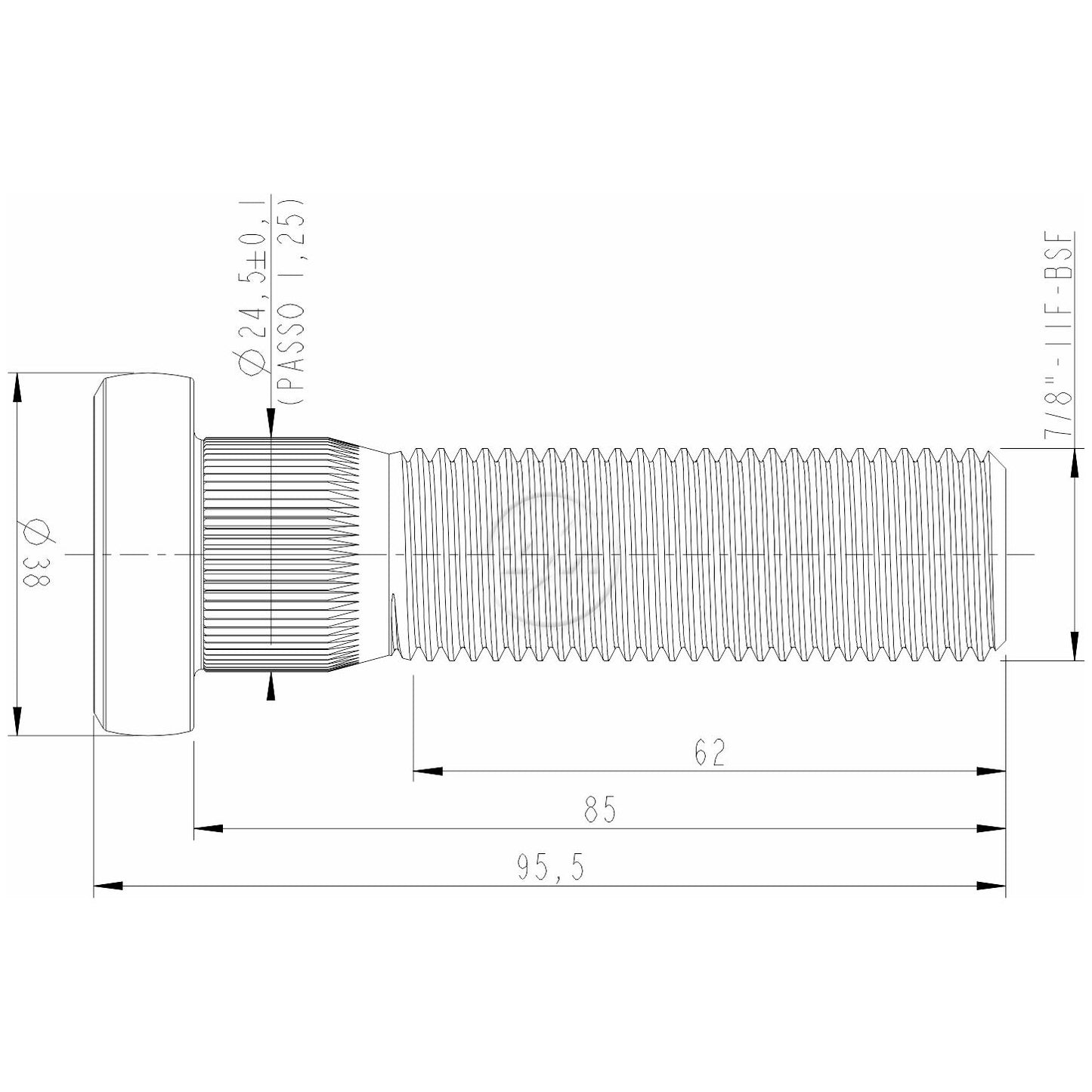 Kit 40 Parafuso de Roda 7/8"-11BSF x 85/95,5 - (2)
