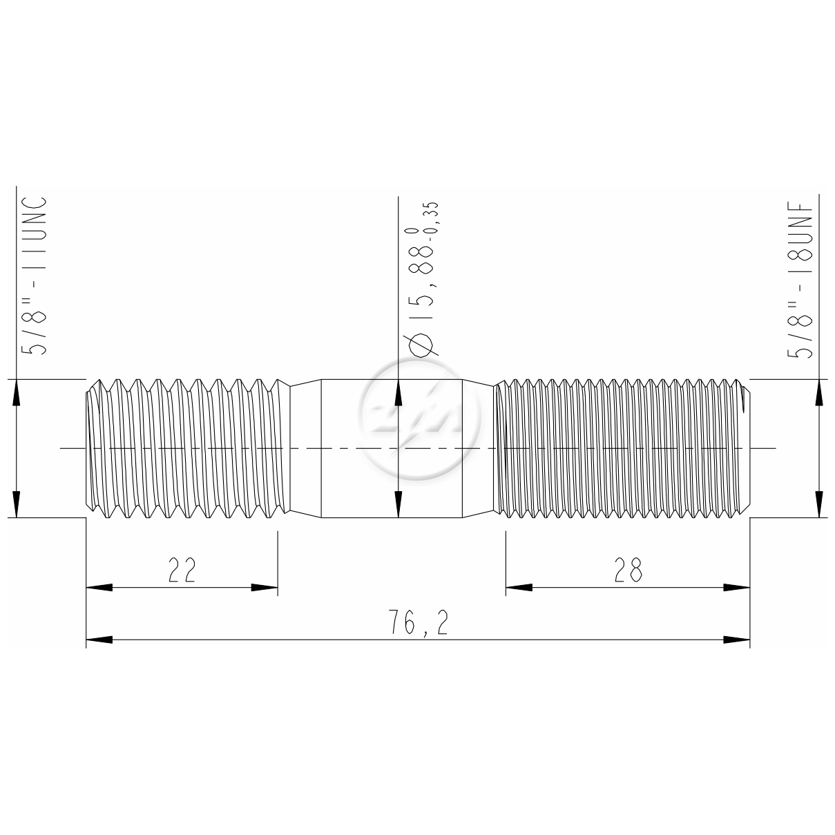 Kit 50 Prisioneiro Roda 5/8"-11UNCx5/8"-18UNFx3" - (2)