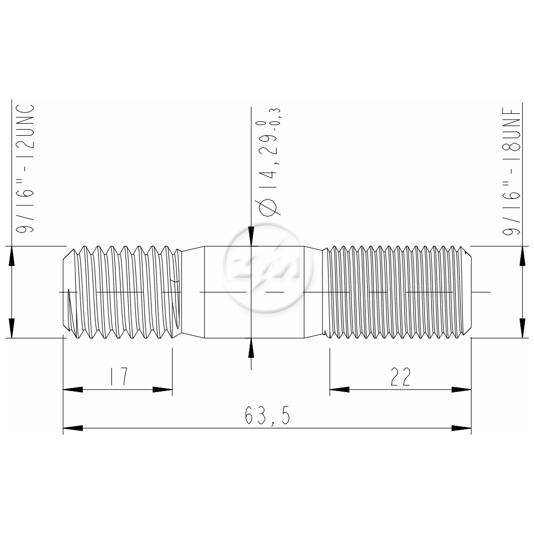 Kit 50 Prisioneiro Roda 9/16"-12UNCx9/16"x2,1/2" - (2)
