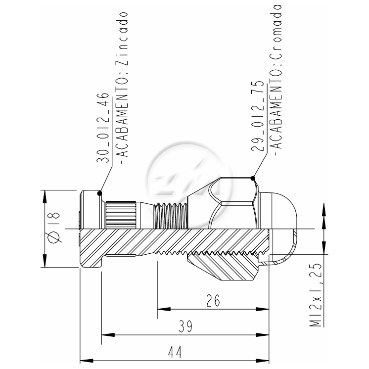 Kit 50 Parafuso Roda M12-1,25x39/44xCH21xH25,5 - ZM - (2)