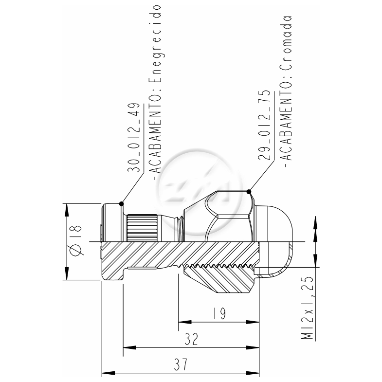 Kit 50 Parafuso Roda M12-1,25x32/37xCH21xH25,5 - ZM - (2)