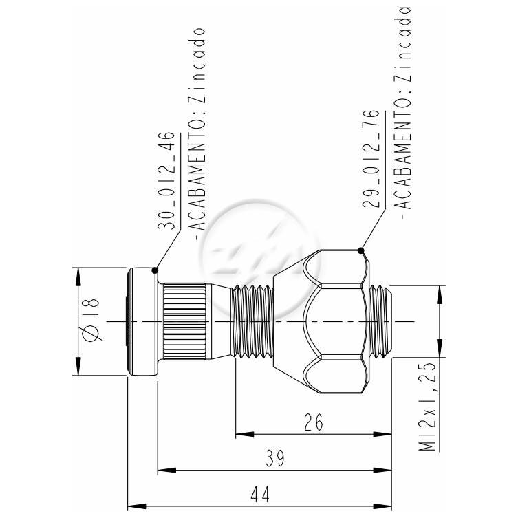 Kit 50 Parafuso Roda M12-1,25x39/44xCH21xH16 - ZM - (2)