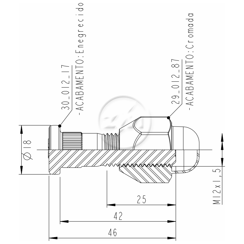 Kit 50 Parafuso Roda M12-1,5x42/46xCH21xH29 - ZM - 40.012.57 - (2)