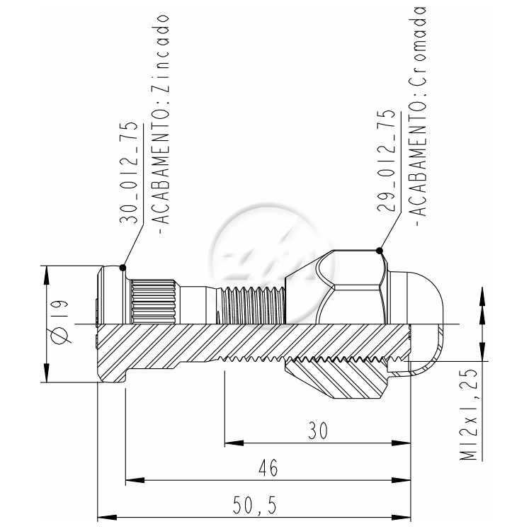 Kit 50 Parafuso Roda M12-1,25x46/50,5xCH21 - ZM - 40.012.71 - (2)