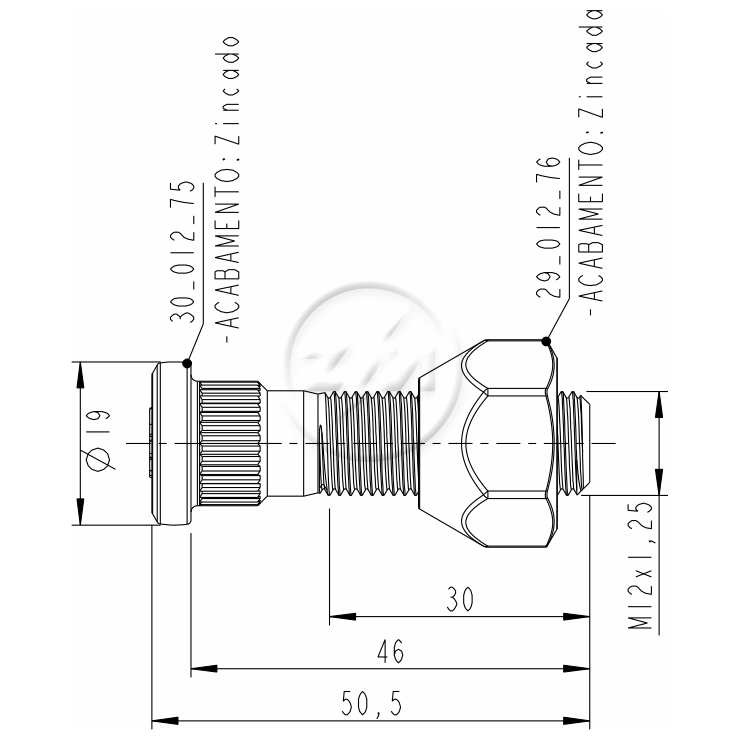 Kit 50 Parafuso Roda M12-1,25x46/50,5xCH21xH16 - ZM - (2)