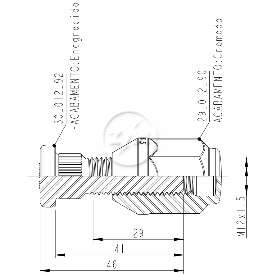 Kit 50 Parafuso Roda M12-1,5x41/46xCH21xH36 - ZM - 40.012.92 - (2)