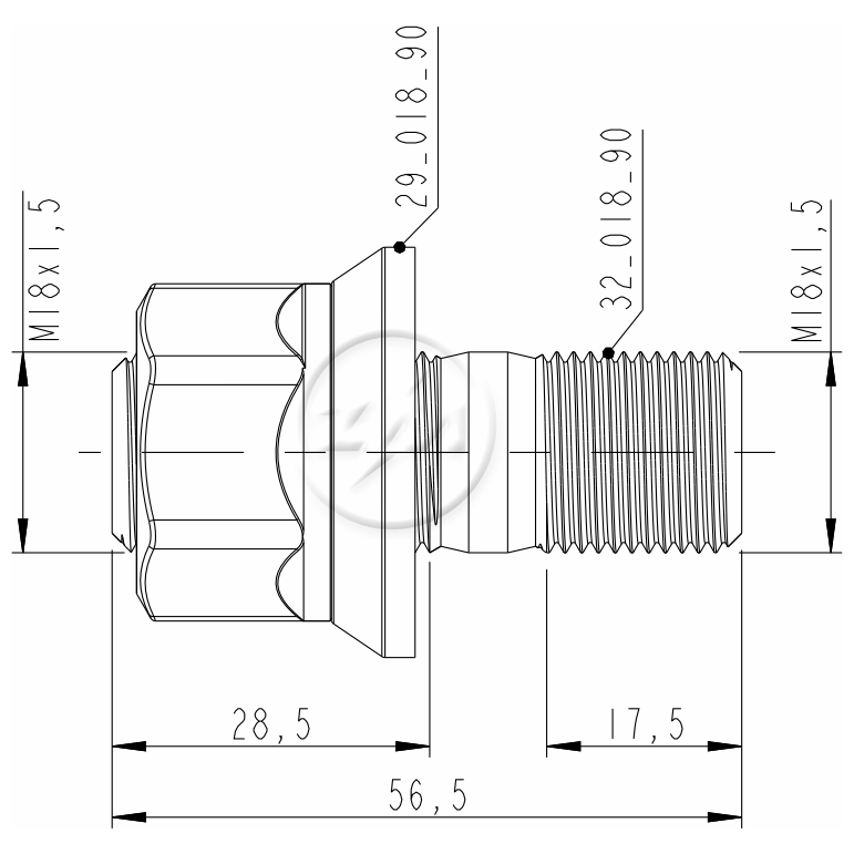 Kit 25 Prisioneiro Roda M18-1,5x56,5CH27 - ZM - 40.018.91 - (2)