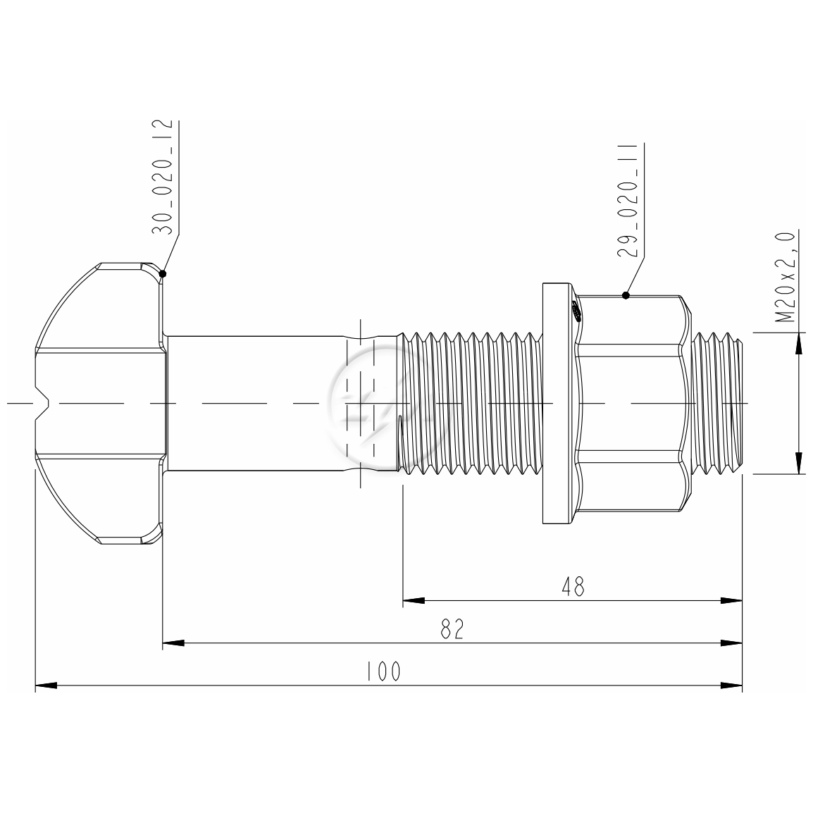 Kit 30 Parafuso Roda M20-2,0x82/100xCH27xH21 - ZM - (2)