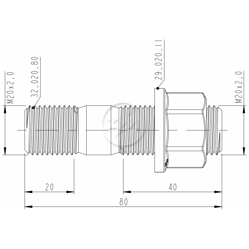 Kit 20 Prisioneiro Roda M20-2,0x80xCH27 - ZM - 40.020.81 - (2)