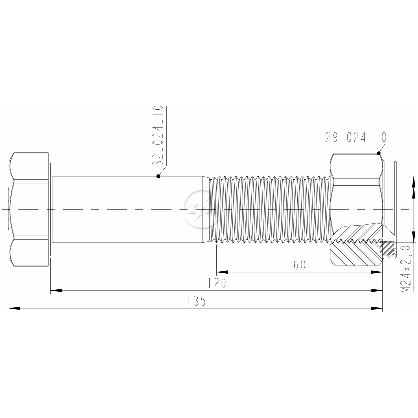 Kit 16 Parafuso Pino Tensor M24-2,0x120xCH36 - ZM - (2)