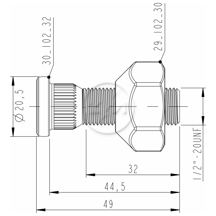 Kit 50 Parafuso Roda 1/2"x44,5/49xCH1.1/16" - ZM - 40.102.32 - (2)