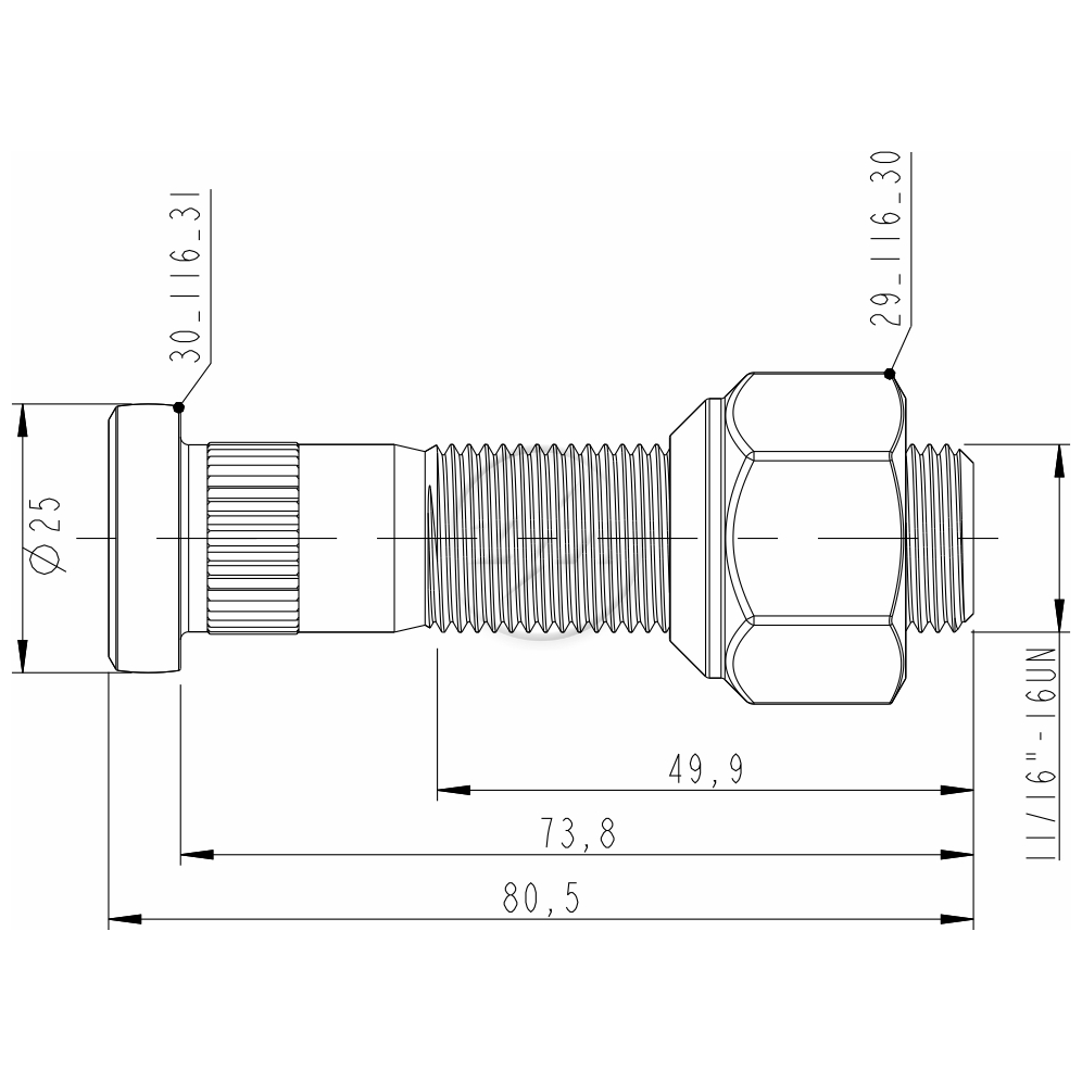Kit 20 Parafuso Roda 11/16"x73,8/80,5 - ZM - 40.116.31 - (2)