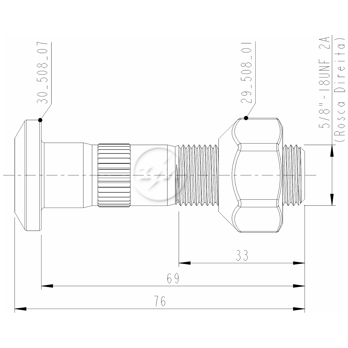 Kit 30 Parafuso Roda 5/8"x69/76xH17 Direito - ZM - 40.508.07 - (2)