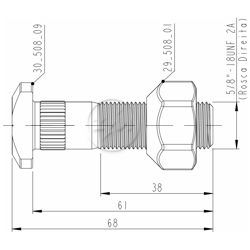 Kit 30 Parafuso Roda 5/8"x61/68xH17 Direito - ZM - 40.508.09 - (2)