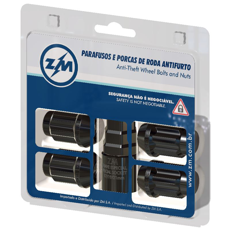 Jogo Porcas Roda Antifurto Preto M12x1,5 - ZM - 43.012.34 - (1)