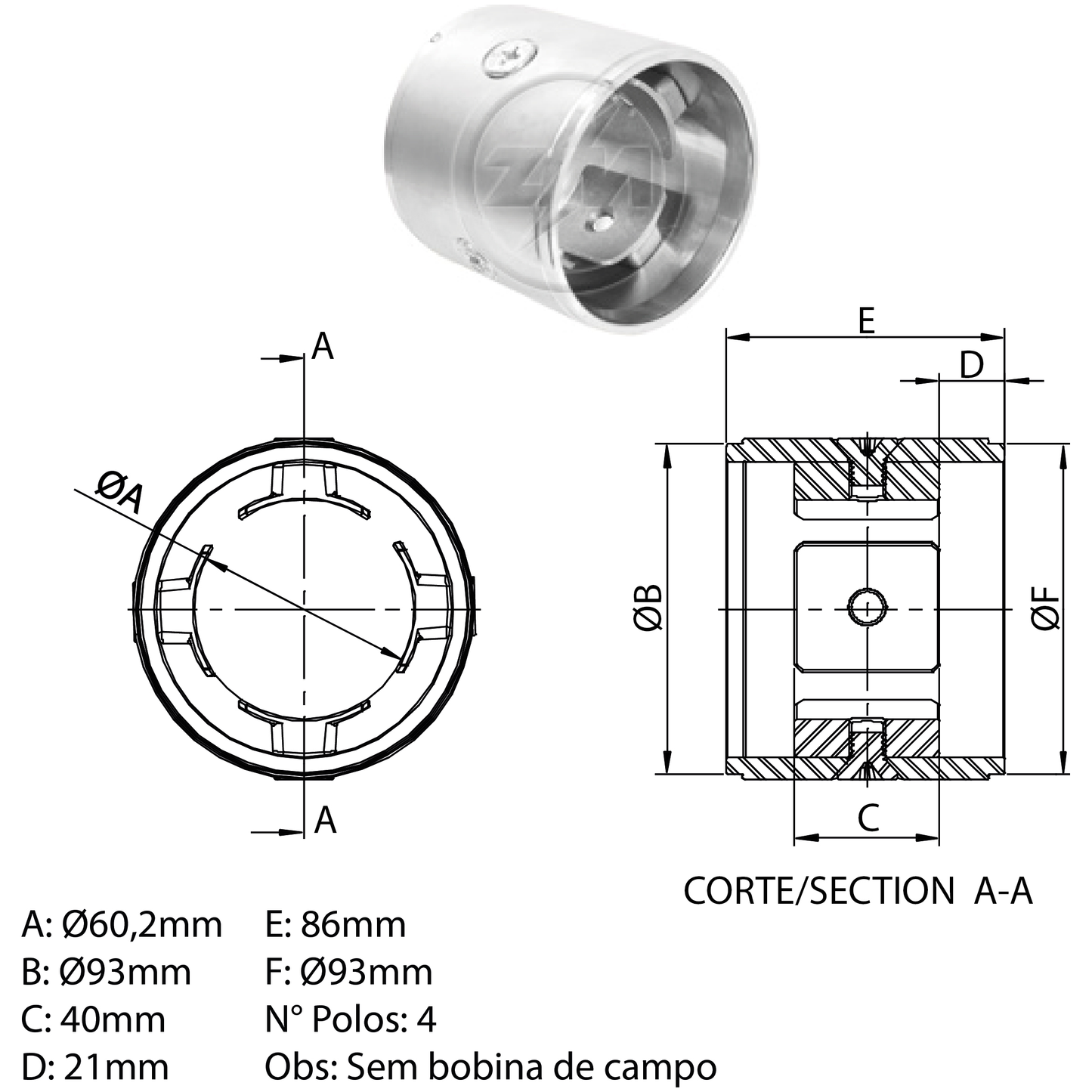 Carcaça Polar do Motor de Partida - ZM - 89.817.03 - (1)