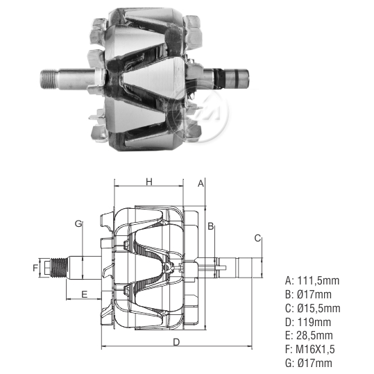 Rotor do Alternador 12V 200A - ZM - 93.200.01 - (1)