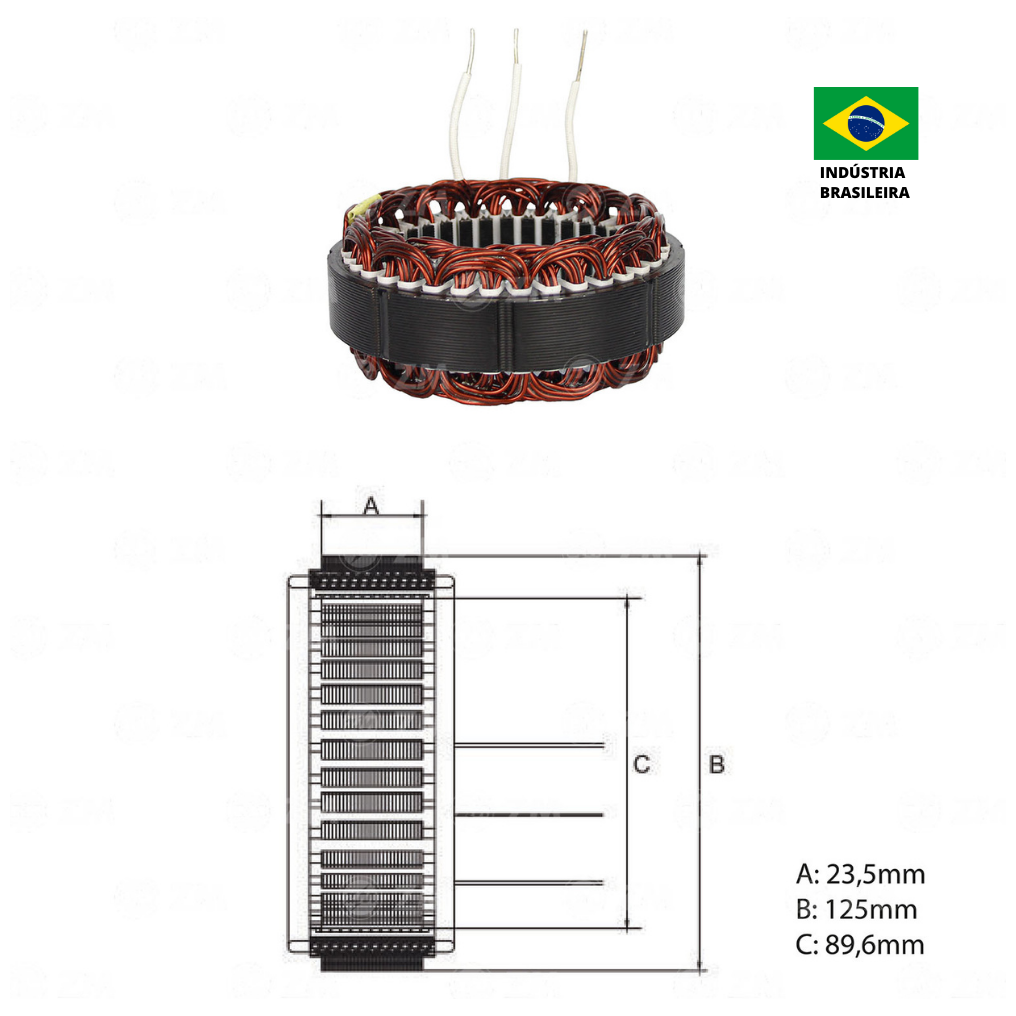 Estator do Alternador 12V 55A - ZM - 94.530.01 - (2)