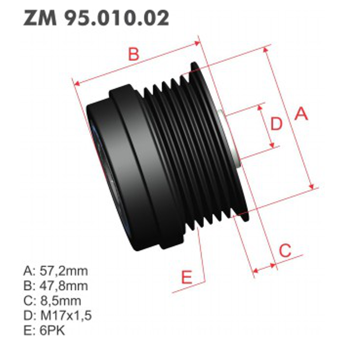 Polia Decoupler do Alternador - ZM - 95.010.02 - (1)