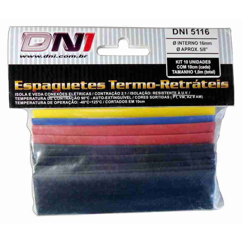 Espaguete Termo-retrátil 16mm Contração 2:1 Kit 10 Peças - DNI - 5116 - (1)