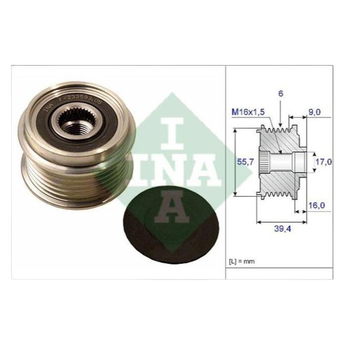 Roda Livre do Alternador M16X1,5 6 Canais 55,7x39,4 mm - INA - 535 0060 10 - (2)