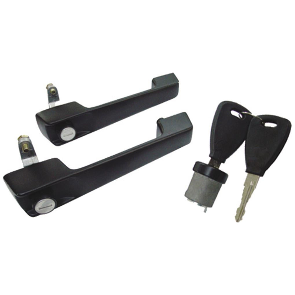 Conjunto de Maçanetas e Cilindros do Portas Dianteira/Ignição - Preto - Zamac - Universal - 50186 - (1)