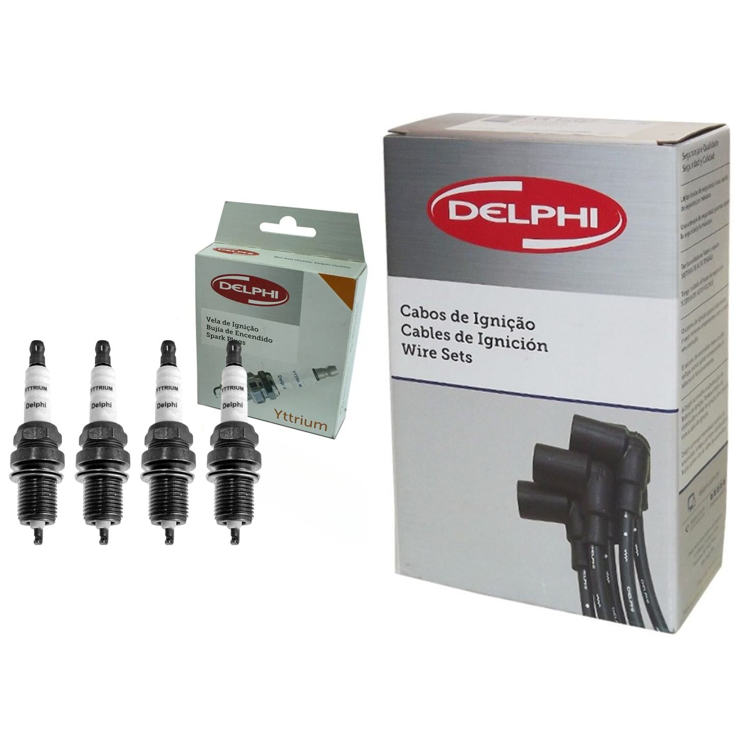 Kit Cabo de Vela e 4 Velas Ignição Yttrium - Delphi - XH40003 / XS10082 - (1)
