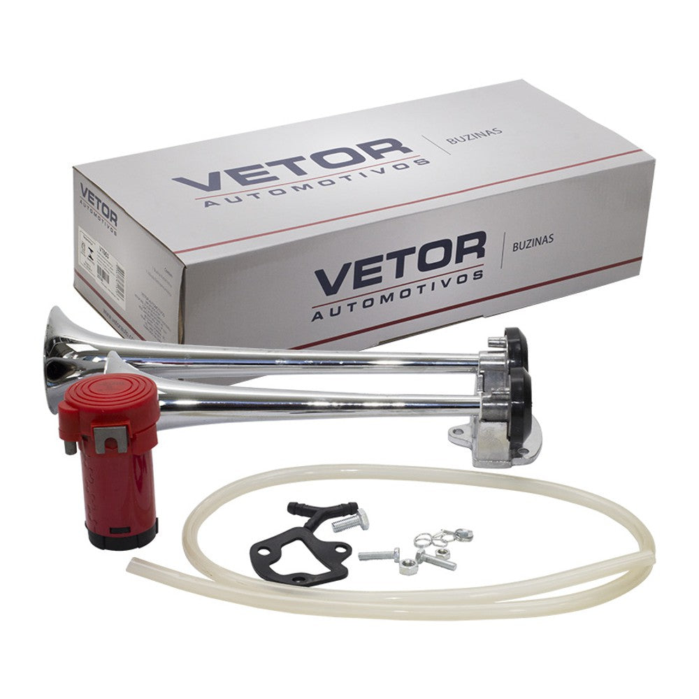Buzina 2 Cornetas Cromada 12V - Vetor - Vt053 - (1)