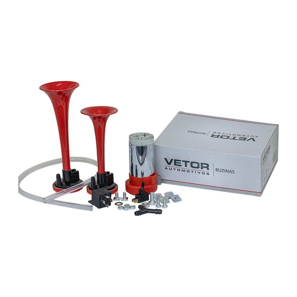 Buzina 2 Cornetas Vermelha 24V - Vetor - Vt041 - (1)