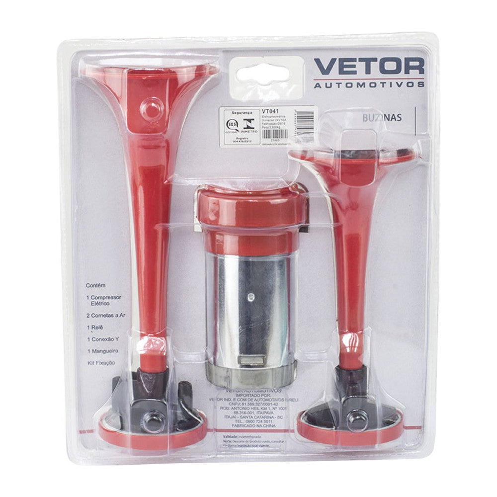 Buzina 2 Cornetas Vermelha 24V - Vetor - Vt041 - (2)