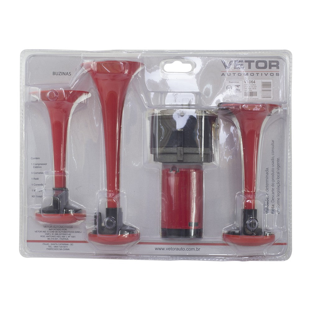 Buzina 3 Cornetas 12V - Vetor - Vt064 - (1)