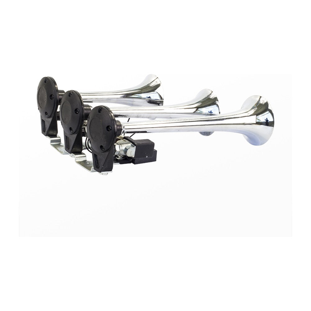 Buzina 3 Cornetas Cromada 12V com Som Alternado - Vetor - Vt051 - (1)