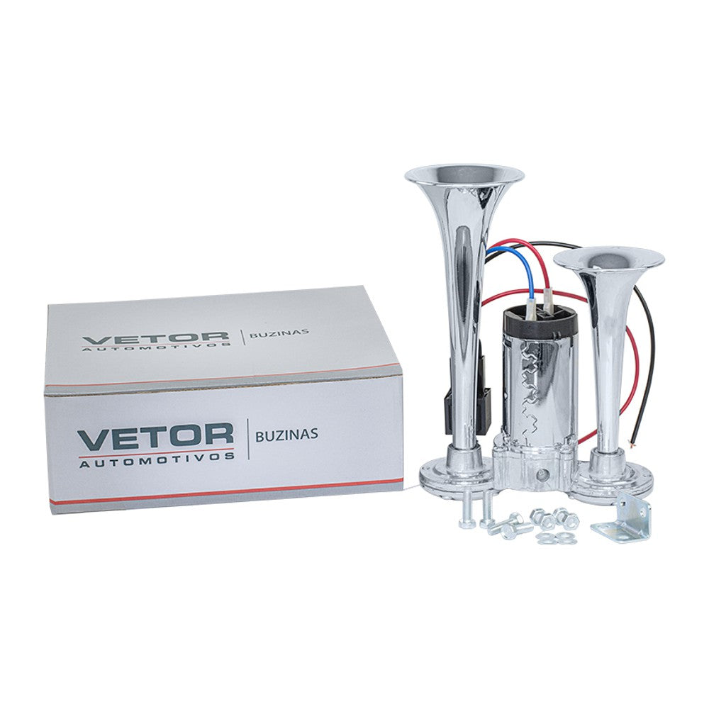 Buzina 2 Cornetas com Compressor Imbutido 12V - Vetor - Vt059 - (1)