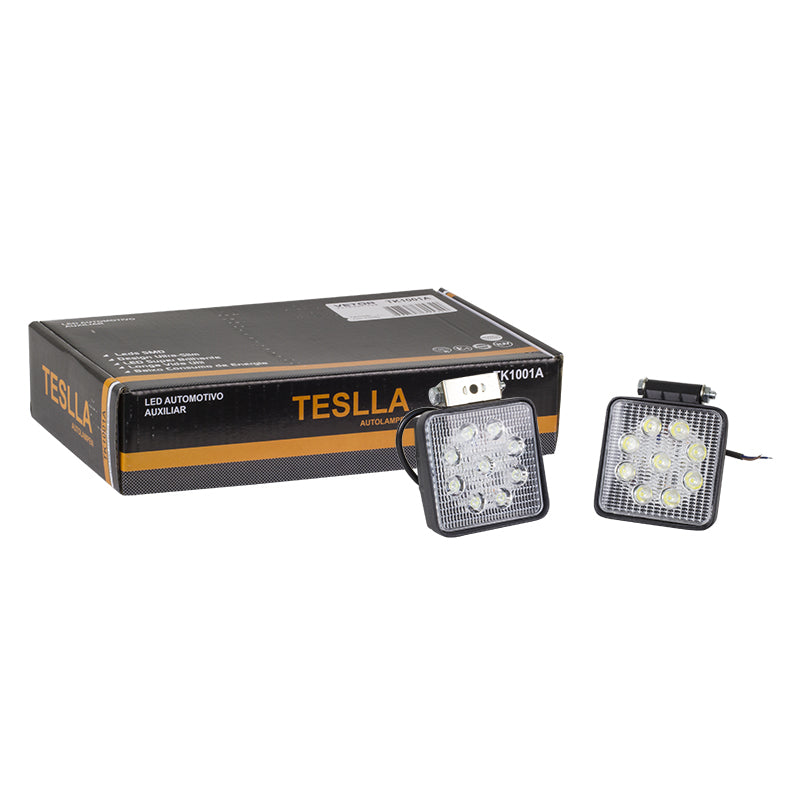 Kit Farol Auxiliar Quadrado 9 LEDs 12V/24V 33W - Teslla - Tk1001A - (1)