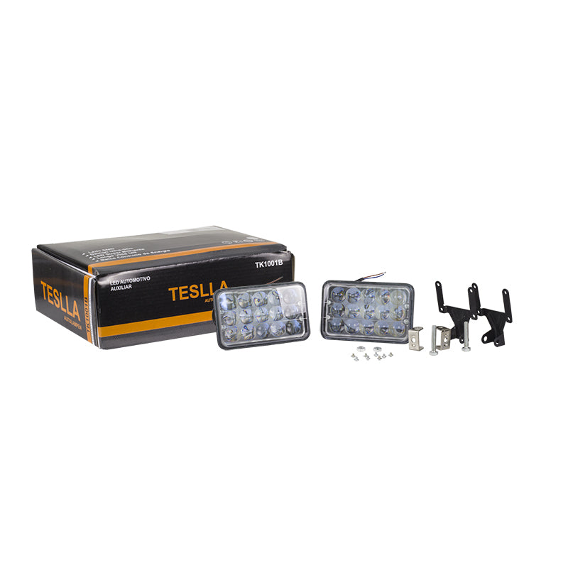 Kit Farol Auxiliar Retangular 15 LEDs 12V/24V 48W - Teslla - Tk1001B - (1)