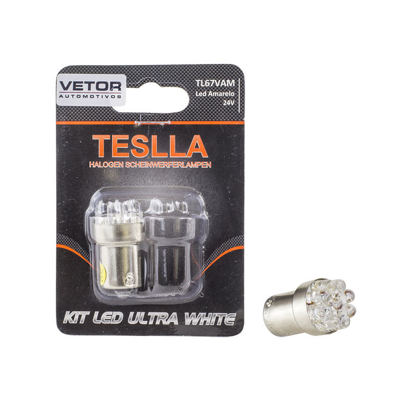 Par Lâmpada LED Amarela Ba15S - Teslla - Tl67Vam - (1)