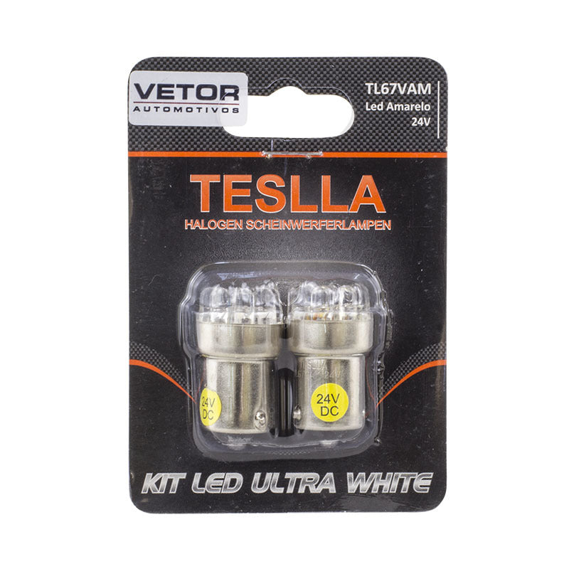 Par Lâmpada LED Amarela Ba15S - Teslla - Tl67Vam - (2)