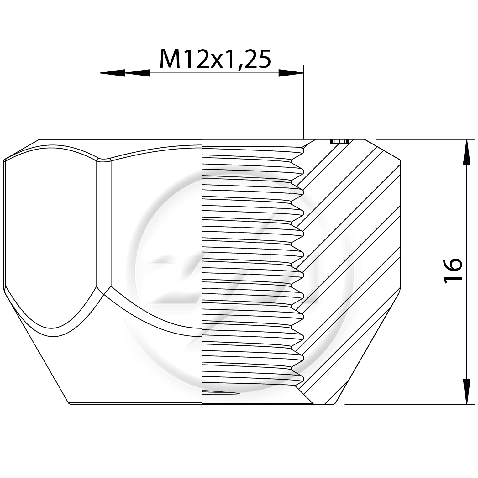 Kit 50 Porca da Roda M12-1,25 x CH21 x H16 - ZM - 29.012.76 - (2)