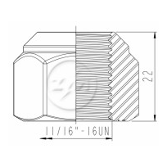 Kit 50 Porca Roda 11/16''-16UN x CH1.1/16" x H22 - (2)