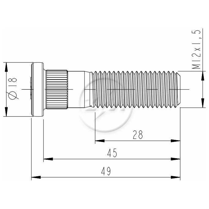 Kit 50 Parafuso de Roda M12-1,5 x 45/49 - ZM - 30.012.15 - (2)