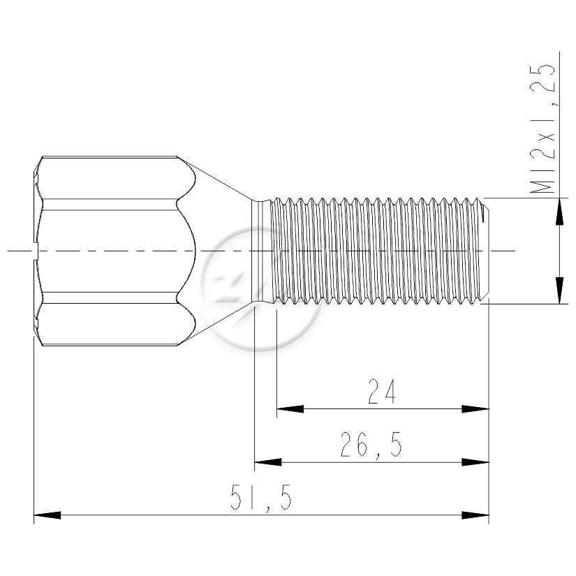 Kit 50 Parafuso de Roda M12-1,25 x 26,5/51,5 - (2)